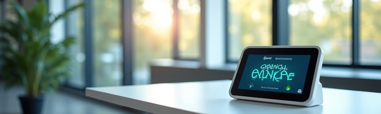 Modern office interior with Spark Utility Solutions branding on a smart display.