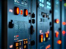 A complex industrial control panel with glowing indicators and network diagrams, symbolizing advanced energy management systems.